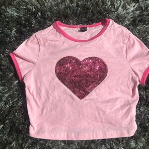 Shein pink top with a heart in the middle glittery